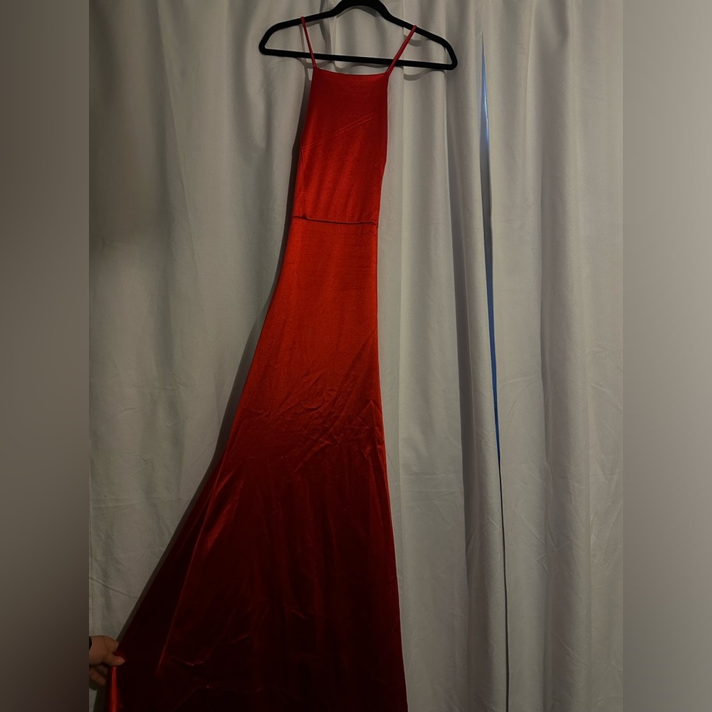 Red open back dress
